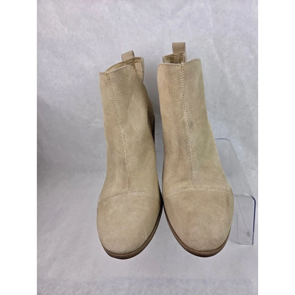 TOMS Esme Womens 10 Suede Ankle Boots Tan Chunky Heel Boho Casual Neutral Casual